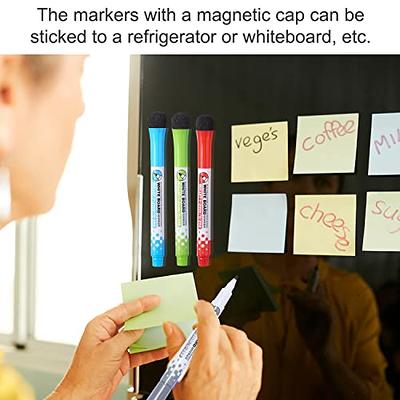 Scribbledo 4 Magnetic Dry Erase Markers Fine Tip Assorted Classic Colors  Low Odor Whiteboard Markers with Eraser Cap Thin Skinny White Board Markers