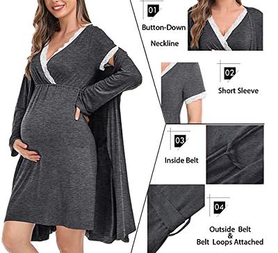 SWOMOG Women's Maternity Robe Set 3 in 1 Labor Delivery Nursing Nightgown 2  Piece Nursing Dress Lace Bathrobe for Breastfeeding - Yahoo Shopping