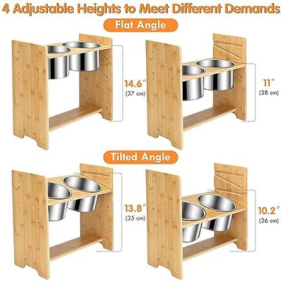 Siooko Elevated Dog Bowls for Large Dogs, Wood Raised Dog Bowl Stand with 2  Stainless Steel