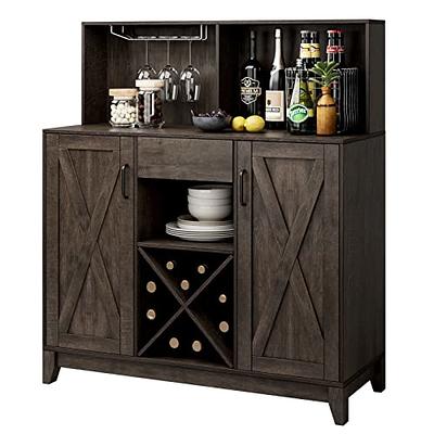 Dextrus Farmhouse Bar Cabinet for Liquor and Glasses, Freestanding Wood  Tall Pantry Cabinet, Kitchen Cabinet with 4 Door, Sideboard Buffet Cabinet  for Living Room, Hallway, Charcoal Grey 