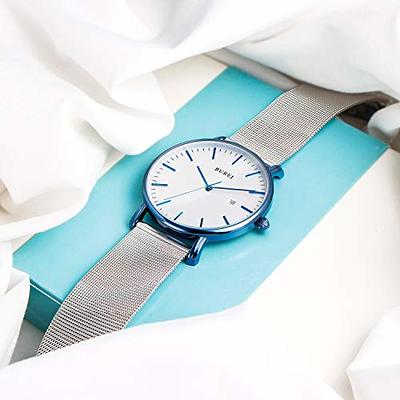 Men's Fashion Minimalist Wrist Watch Analog Blue Date with Silver