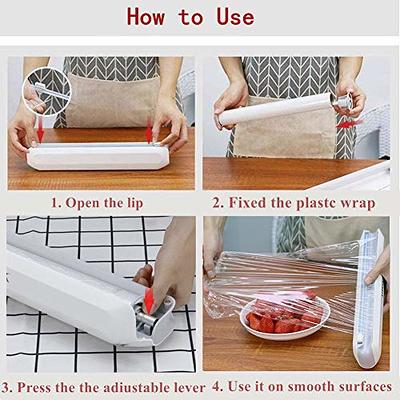 Plastic Food Wrap Dispenser with Slide Cutter Adjustable Cling