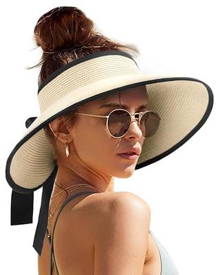 Women's Hat Summer Wide Brim Air Sun Hats UV Protection Top Empty Hat Bow  Hollow Straw Hat Adjustable Ladies Foldable Beach Hat