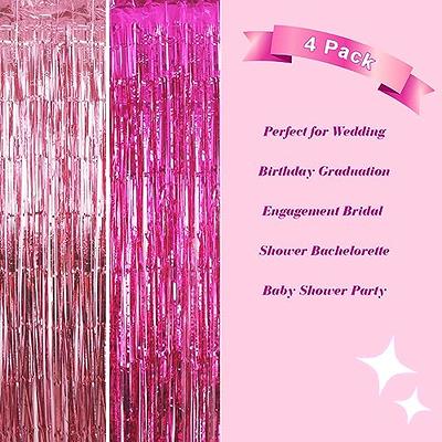 Slmeno 4 Pack Pink Fringe Backdrop for Pink Party Decorations, 3.3x8.2 Feet  Glitter Foil Fringe Curtain Tinsel Backdrop Pink Streamers Party Decor