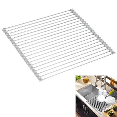 XL Dish Rack Drying Drainer Over Sink Stainless Steel Folding Roll Up  Kitchen
