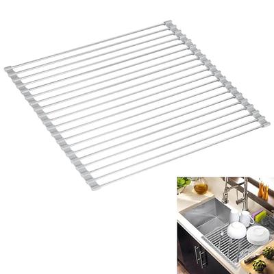 XL Dish Rack Drying Drainer Over Sink Stainless Steel Folding Roll