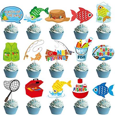 36pcs Fishing Cupcake Toppers Gone Fishing Party Cupcake Picks for