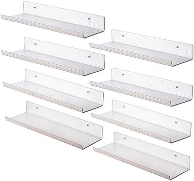 upsimples Acrylic Floating Shelves Set of 4, Adhesive Shelf with Hole  Design, Small Wall Shelves for Speaker/Controller/Webcam, White Shelf for