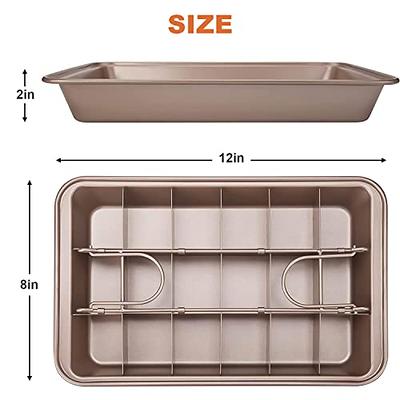 Brownie Pan, Non Stick Edge Brownie Pans with Grips Slice, Bakeware Cutter Tray Molds Square Cake Fudge Pan with Built-in Slicer Lid for All Oven