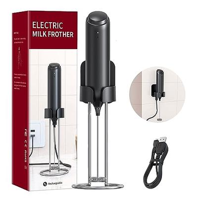 Elementi Handheld Milk Frother with Stand - Mini Mixer for Powder Drinks -  Handheld Frother for Coffee - Electric Wisk - Hand Mixer Cordless 
