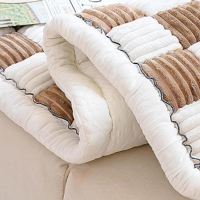 Cream-coloured Large Plaid Square Fuzzy Pet Dog Mat Bed Couch