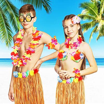 PHOGARY 8 Pieces Hula Skirt Costume Accessory Kit Luau Party Dress Up for  Girls, Hawaiian Hula