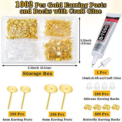  200pcs Earring Posts and Backs, Hypoallergenic Stainless Steel  Earrings Posts Flat Pad Blank Earring Pin Studs with Bullet Earring Backs  for Jewelry Making Findings DIY Stud Earring(Gold)