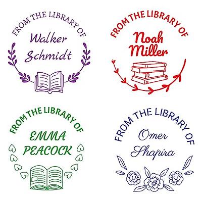 Custom Name Library Stamp with Books and Flowers Image - Personalized  Bookplate
