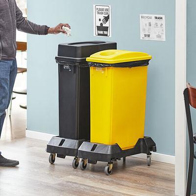 Lavex 16 Gallon Black Slim Rectangular Trash Can with Flat Lid