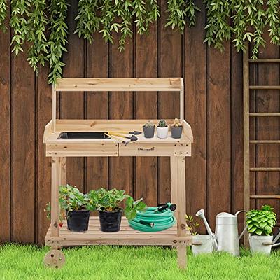 Potting Bench Garden Planting Bench Work Station with Shelf and Sink Drawer