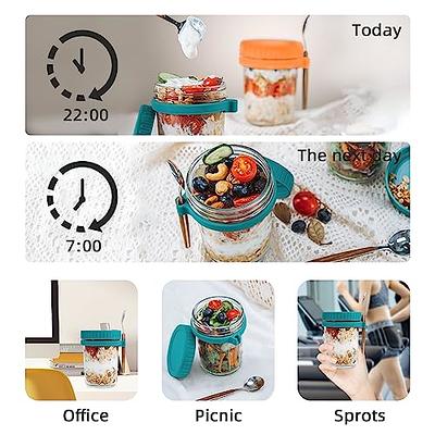  Overnight Oats Jars with Spoon and Lid 16 oz [2 Pack], Airtight Oatmeal  Container with Measurement Marks, Mason Jars with Lid for Cereal On The Go  Container (2 pcs blue) 