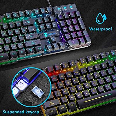 Gaming Keyboard and Mouse Combo with Headset, RGB Rainbow Backlit 104 Keys USB Wired Keyboard Mechanical Feeling, Gaming Headset with Microphone