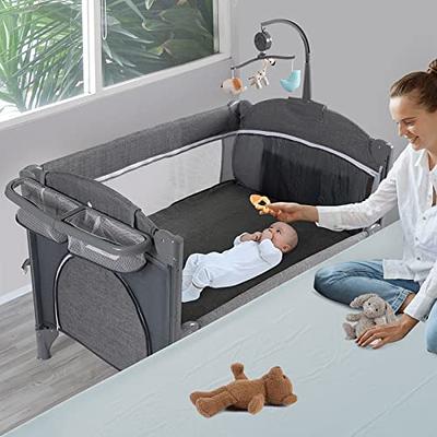 5-in-1 Baby Bassinet Bedside Crib, Pack and Play Long Next to Bed