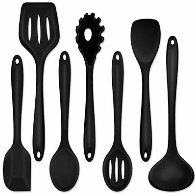  Silicone Cooking Utensils, Wooden Handle, Non-Stick Cookware  Heat Resistant Kitchen Utensil Spatula, Slotted & Solid Spoon, Soup Ladle,  Slotted Turner and Spaghetti Server