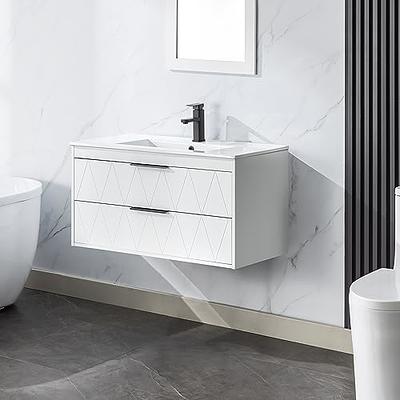 Wall Mounted Bathroom Vanity Floating Cabinet w/Mirror Sink Shelves Faucet  Combo