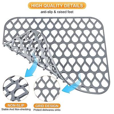 2pcs Grid Kitchen Protector Pad Silicone Sink Mats Non-slip Grey Drain Sink  Mat