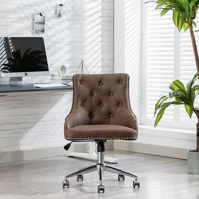 HOMCOM Gray, Mid Back Modern Home Office Chair with Tufted Button Design  and Padded Armrests, Swivel Computer Desk Chair 839-078LG - The Home Depot