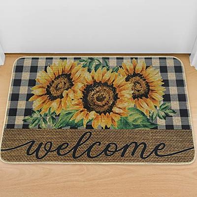 Yellow Sunflowers On A Blue Background Welcome Outdoor Door Mat