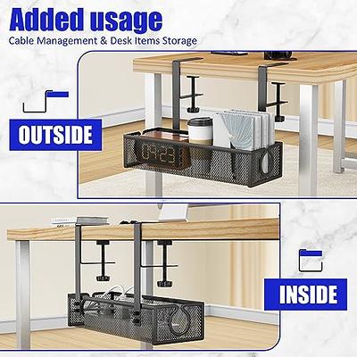 NODOCA No Drill Under Desk Cable Management Tray, 14'' Wire Management,  Punch-Free Clamp on, Newest Metal Cable Tray, Wire Organizer Under Desk,  Under Desk Basket for Office and Home, Black 