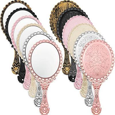 Taywes Vintage Hand Mirror with Handle - Cute Princess Pink Rose Cosmetic  Handheld Mirror Decorative for Girls Kids Women - Resin Material Round Oval  Handheld Mirror