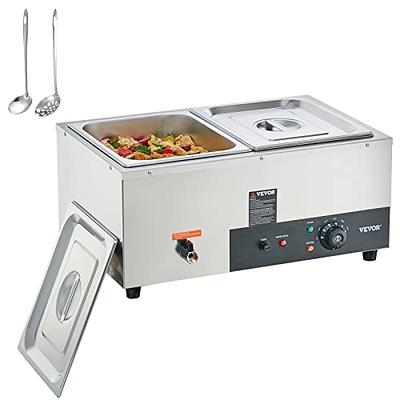 VEVOR 10-Pan Commercial Food Warmer 10 x 12qt Electric Steam Table with Tempered Glass Cover 1800W Countertop Stainless Steel Buffet Bain Marie