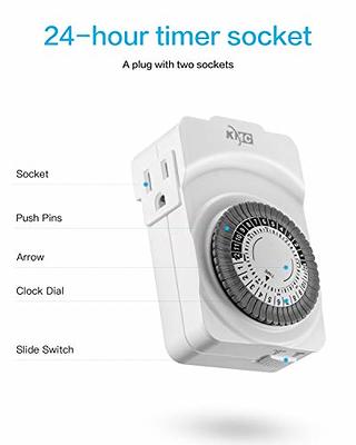 24 Hour Timer Outlet Fosmon 3-Prong Dual Plug-In Mechanical Grounded ETL Listed