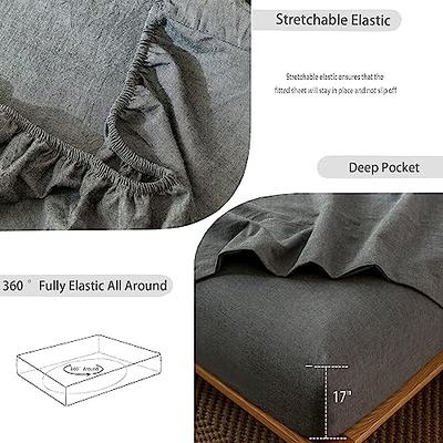 MooMee Bedding Sheet Set 100% Washed Cotton Linen Like Textured Breathable  Durable Soft Comfy (Dark Grey, Queen)