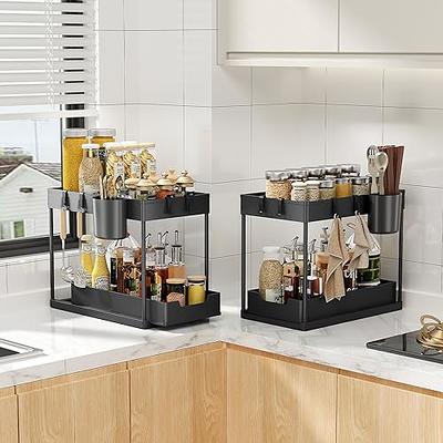 Under Sink Organizers And Storage, 2 Tier Sliding Under Bathroom Cabinet  Organizer With 4 Hooks 1 Hanging Cup Multi-use