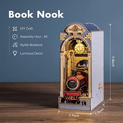 DIY Book Nook Kit 3D Wooden Puzzle Bookshelf Insert Decor with LED