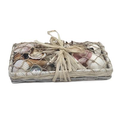 White Long Shell Basket Decorative Gift Box Ocean Coastal Nautical ...