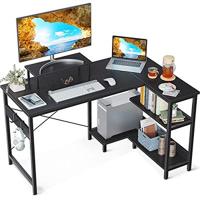 Fitueyes Computer Desk for Small Spaces, Study Writing Desk with Monitor for Corner, Black