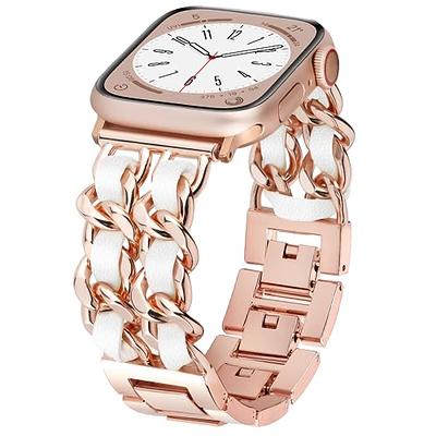 Aniaboho Compatible with Metal Bracelet Apple Watch Bands for Women Men  40mm 41mm 38mm, Chain Design iWatch Bands for Apple Watch Ultra 2 1 Series  9 SE 8 7 6 5 4 3 2 1 Band (Rose Gold/White Leather) - Yahoo Shopping