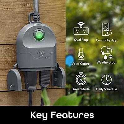 BN-LINK Heavy Duty Dual Outlet Outdoor Smart WiFi Plug Timer Outlet Switch,  Compatible with Alexa and Google Assistant 2.4 GHz Network only 