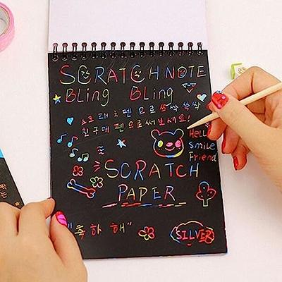 DIY Scratch Note Book with Wood Pencil Novelty Drawing Painting Sketch  Black Cardboard for Kids Toy