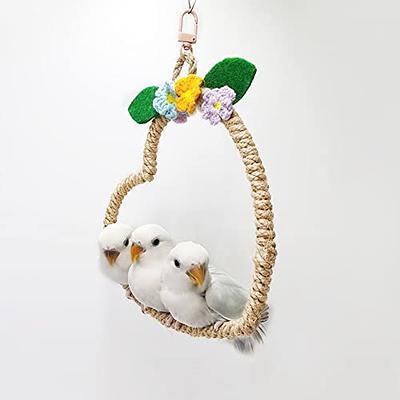 Bird Rope Swing Toy Parrot Climbing Perch Stand Natural Straw Rope Weaving  Round Toy For Cockatiel Conure Cockatoo Parakeet Cage Hanging Decor