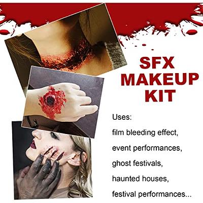 CAHIUYOA Halloween SFX Makeup Kit,Fake Wound Special Effects Makeup  Kit,Scars Wax,Fake Blood Gel,Fake Blood Spray,Spatula, Stipple Sponge,Scar  Water