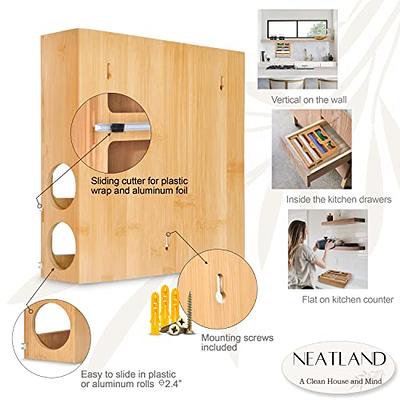 4-in-1 Bamboo Wrap Dispenser with Cutter and Labels