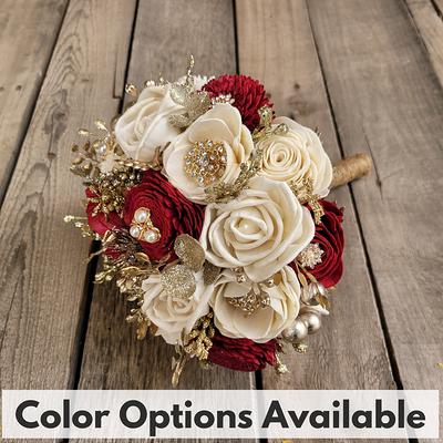 Green Gold Sola Wood Flower Bridal Wedding Bouquet Accessories