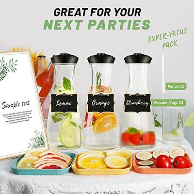 Glass Carafe with Lids 34 oz. Water Decanter, Juice Pitcher Ideal for Wine, Milk, Juice & Mimosa Bar, [Set of 3]