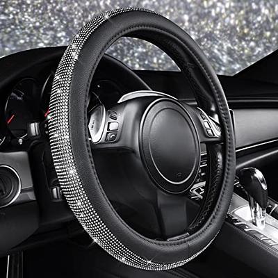 New Diamond Leather Steering Wheel Cover with Bling Bling Crystal  Rhinestones, Universal Fit 15 Inch Car Wheel Protector for Women Girls,Black