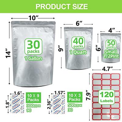 Smell Proof 50 pcs Mylar Bags 10 Mil Thick 1 Gallon w/ Oxygen Absorbers  500cc