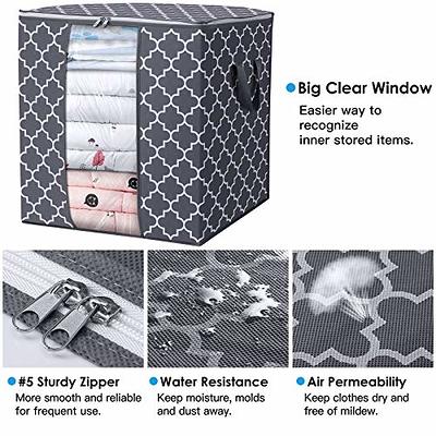 DIMJ Clothes Storage Bags, Foldable Blankets Storage Organizers with Reinforced Handle, Sturdy Zipper and Clear Window, Closet Organizers for