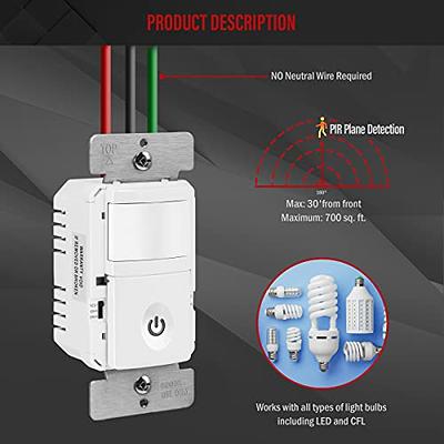 TOPGREENER Dual Load Motion Sensor Switch, PIR Sensor Light and Fan Switch,  Occupancy & Vacancy Modes, No Neutral Wire Required, Ground Wire Required