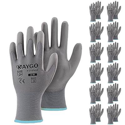 KAYGO Safety Work Gloves PU Coated-12 Pairs, KG11PB, Seamless Knit Glove with Polyurethane Coated Smooth Grip on Palm & Fingers, for Men and Women